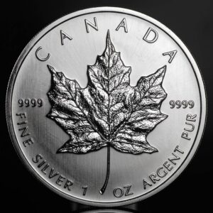 Maple Leaf Silberm&uuml;nze 1 Unze, Bildseite mit Ahornblatt